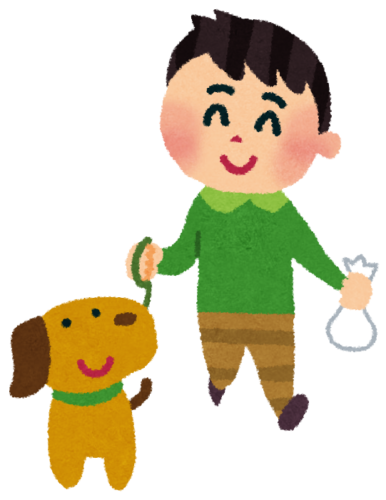 子どもが犬の散歩をしている様子