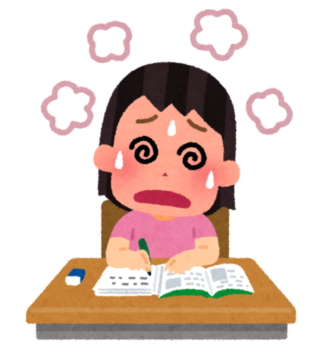 「勉強に疲れた女の子のイラスト」
