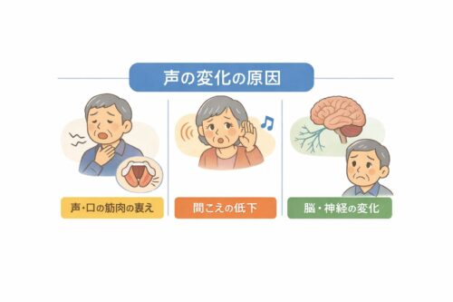 声の変化の原因3つをそれぞれイラストに表している。