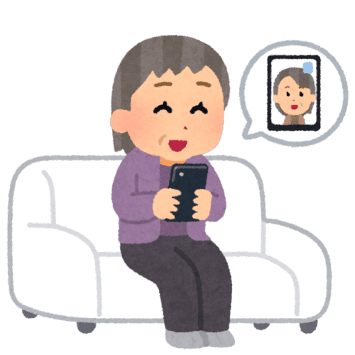 高齢者が会話し、声の吹き出しがついている親しみやすいイラスト。