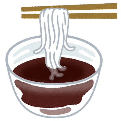 そうめんを箸ですくっているイラスト。高齢者が食べやすそうに見えるが、実はむせやすいことも。