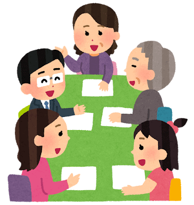 「高齢の親を囲んで家族が話し合うイラスト」