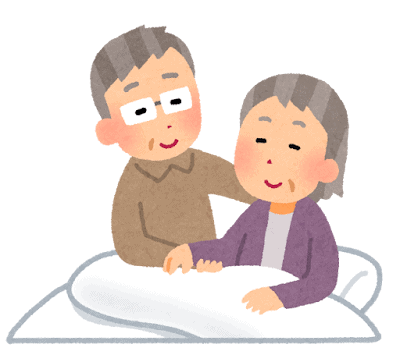 老老介護を行う夫婦のイラスト