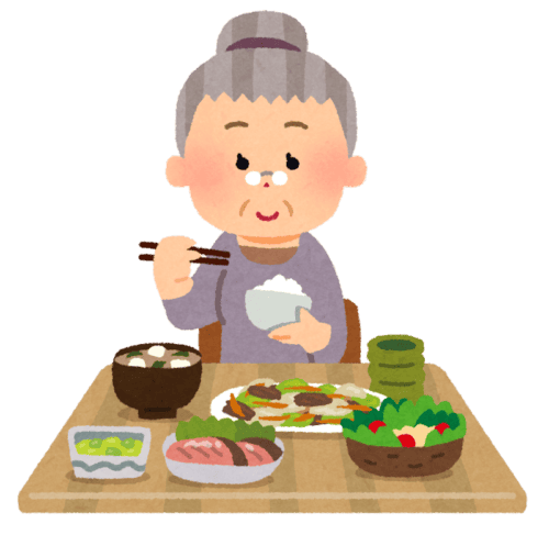 椅子に座って食事をする高齢の女性