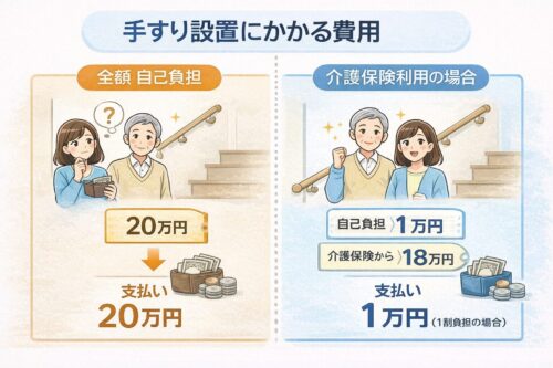 介護保険を利用した場合と自己負担の場合の費用を比較するイメージイラスト