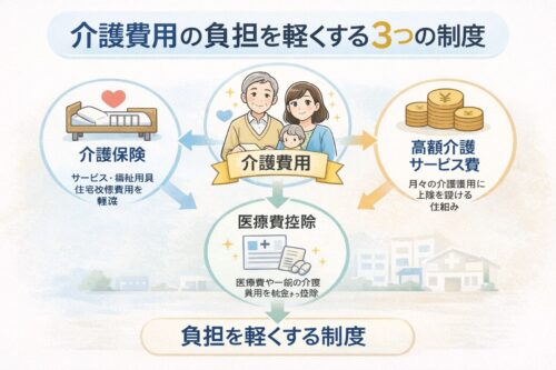 介護費用の内訳を整理し、どこで負担を軽減できるかを考えるイメージイラスト