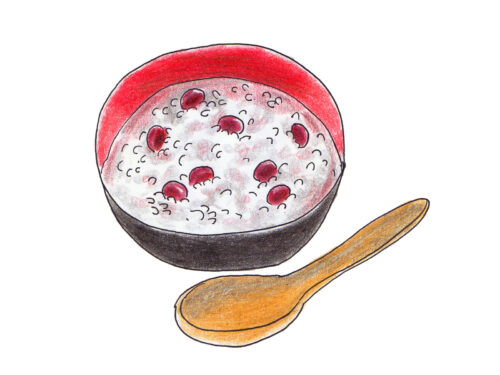 食べやすい食事をイメージするためあずき粥のイラスト。