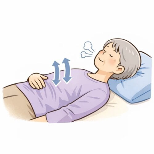 親の声が小さいときの発声トレーニングで、仰向けになってお腹の動きを確認する腹式呼吸のイラスト