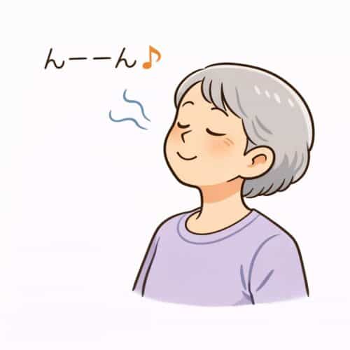 親の声が小さいときの発声トレーニングで、「んー」と鼻に響かせるハミング発声のイラスト