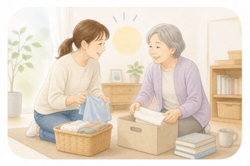 親と一緒に片付けをするやさしい関わり方のイメージ