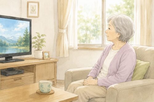 テレビをつけたまま一人で過ごす高齢女性